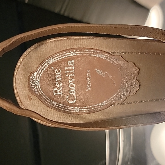 RENE' CAOVILLA  beige leather satin pony hair rinestones  sz 36.5  kitten heels - Picture 8 of 13